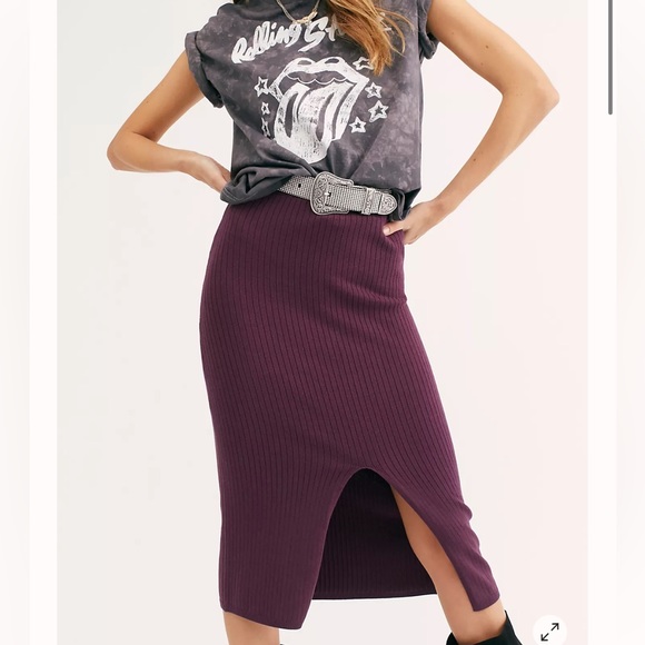 BNWT Free People Skyline Black Ribbed Midi Skirt - Picture 3 of 3